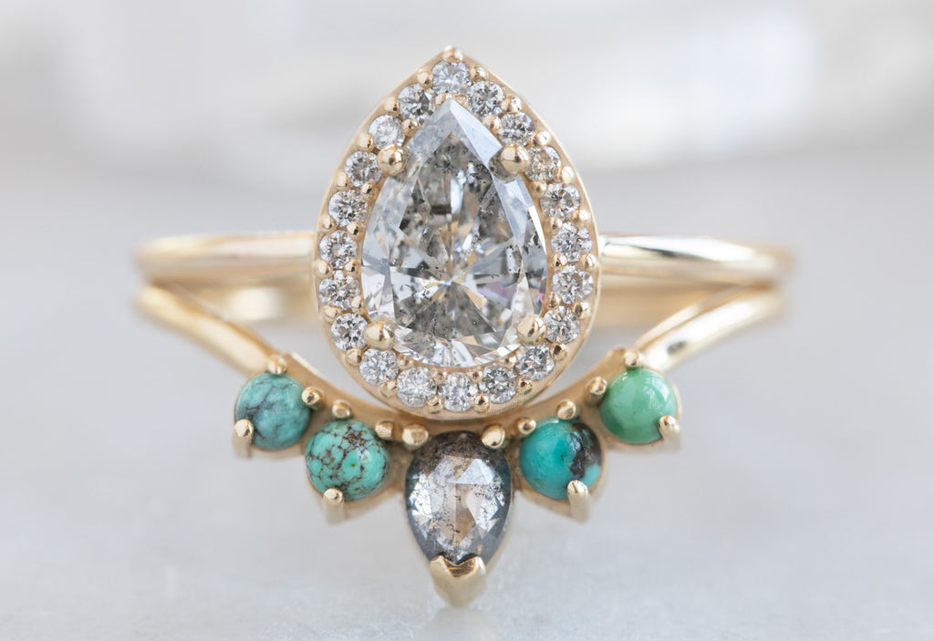 One Of A Kind Pear Cut White Diamond Engagement Ring with Halo