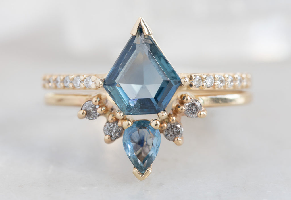 Shield Cut Sapphire Engagement Ring with Pavé Diamond Band