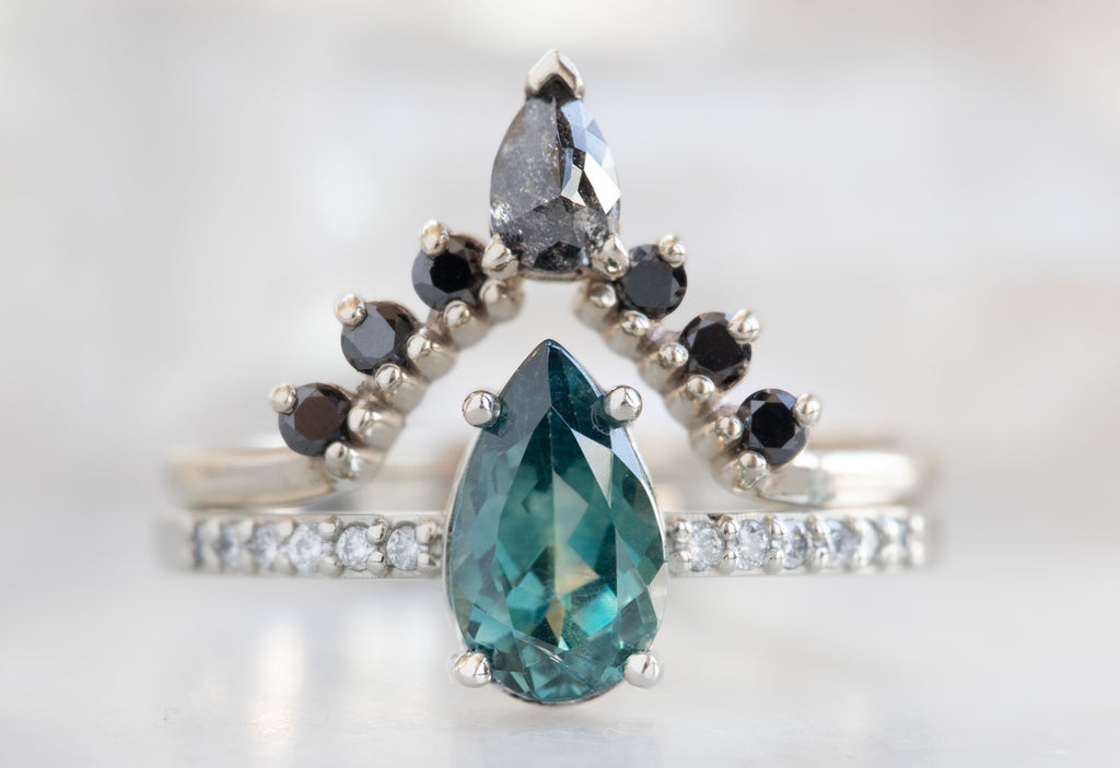Pear Cut Sapphire Engagement Ring with Pavé Diamond Band
