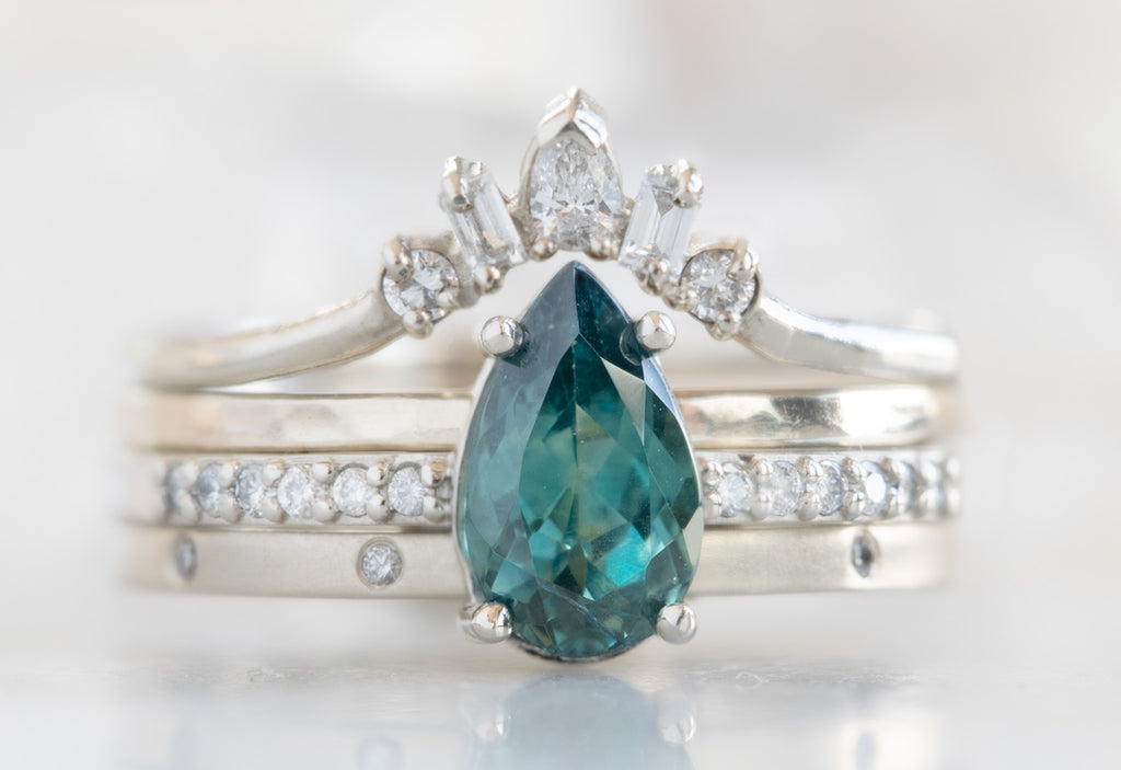 Pear Cut Sapphire Engagement Ring with Pavé Diamond Band