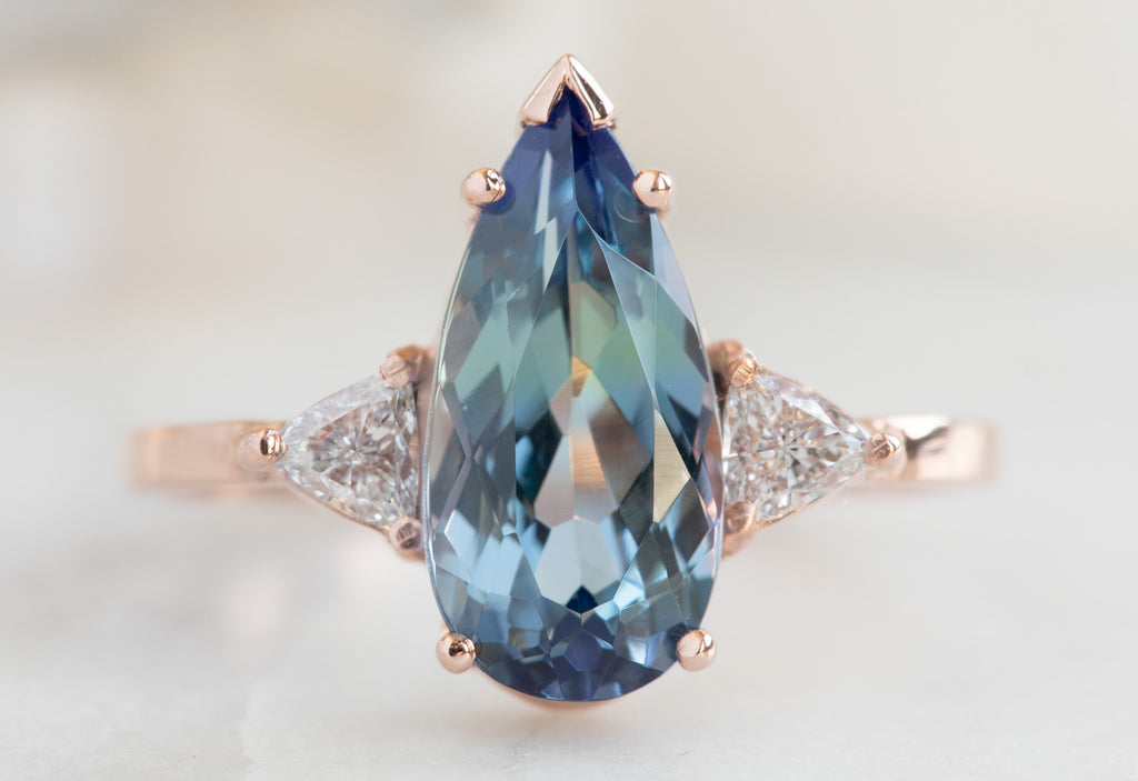 Three Stone Tanzanite + Diamond Engagement Ring