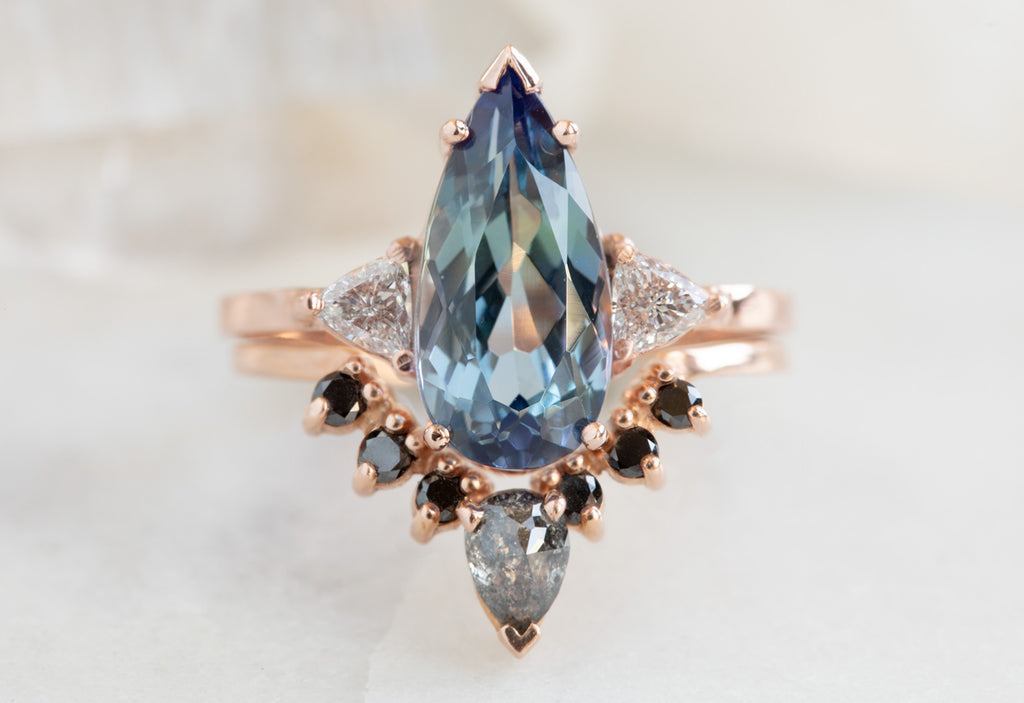 Three Stone Tanzanite + Diamond Engagement Ring