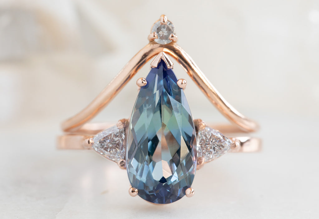 Three Stone Tanzanite + Diamond Engagement Ring