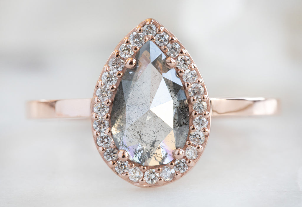 Rose Cut Salt + Pepper Diamond Engagement Ring with Halo