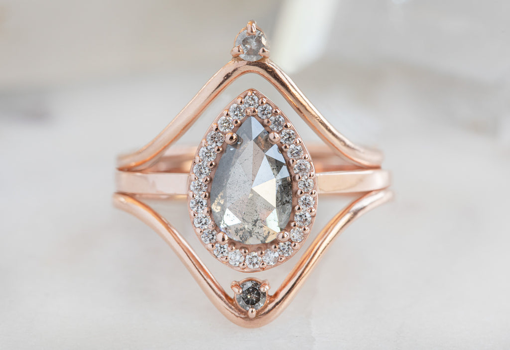 Rose Cut Salt + Pepper Diamond Engagement Ring with Halo