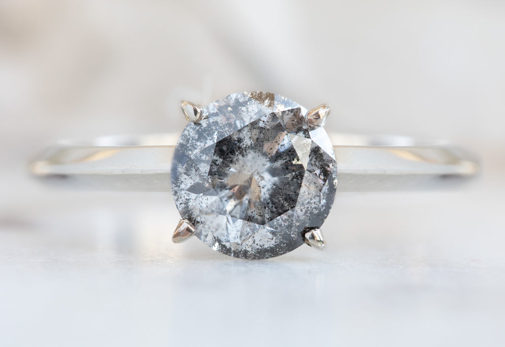 Round Cut Salt + Pepper Diamond Engagement Ring with Knife Edge Band