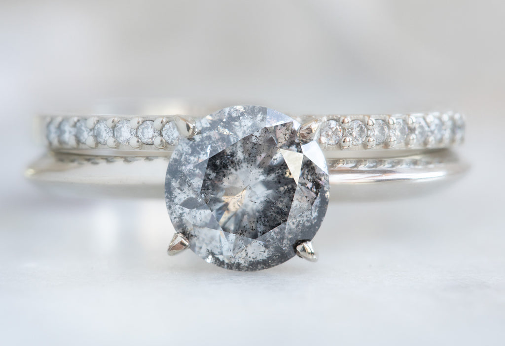 Round Cut Salt + Pepper Diamond Engagement Ring with Knife Edge Band