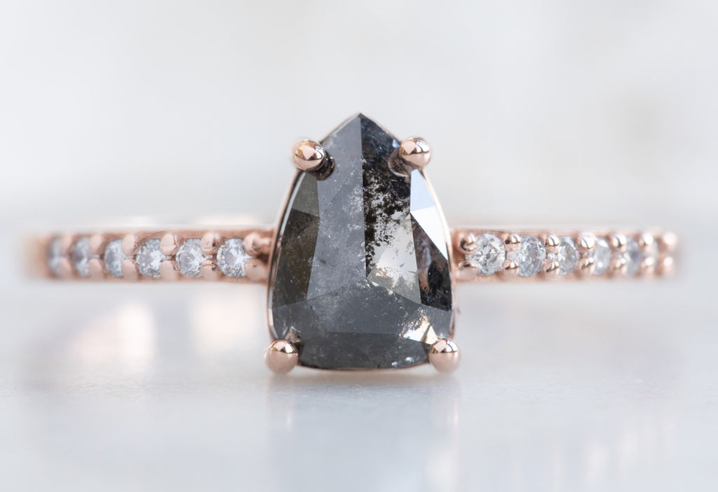Geometric Black Diamond Engagement Ring with Pavé Band