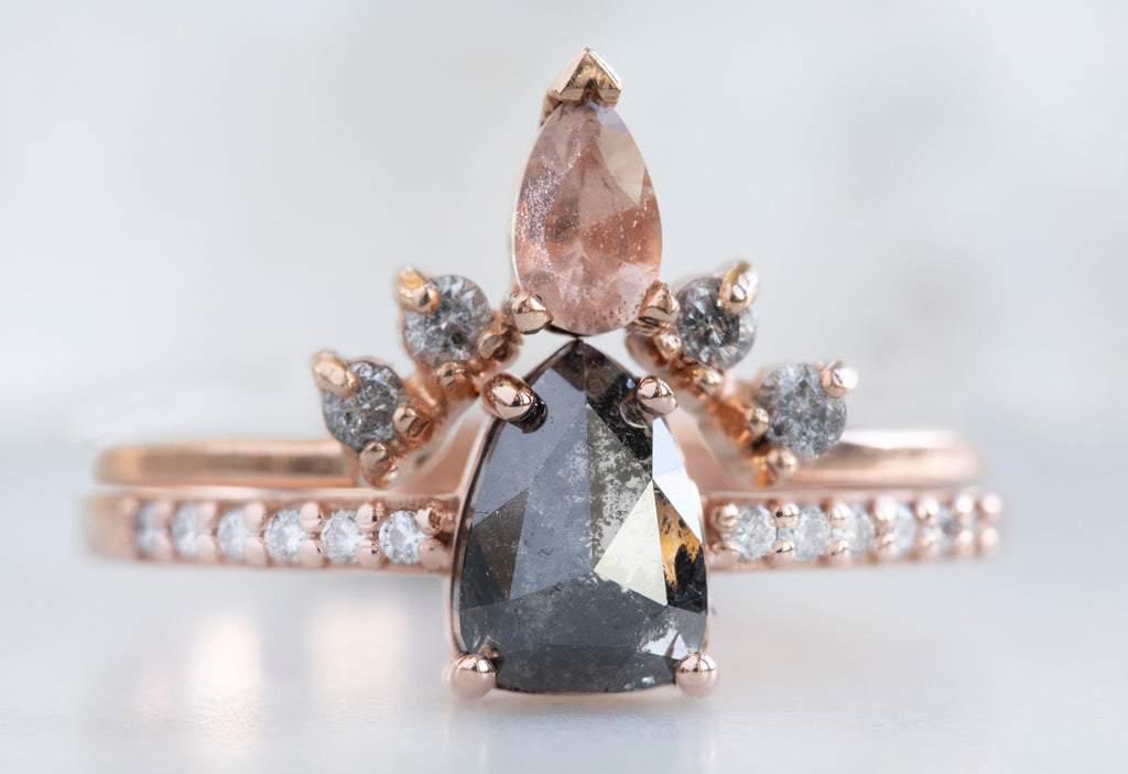 Geometric Black Diamond Engagement Ring with Pavé Band