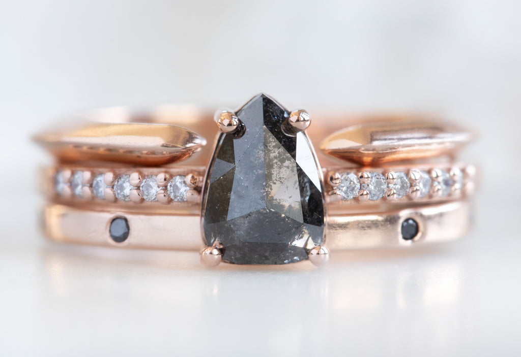 Geometric Black Diamond Engagement Ring with Pavé Band