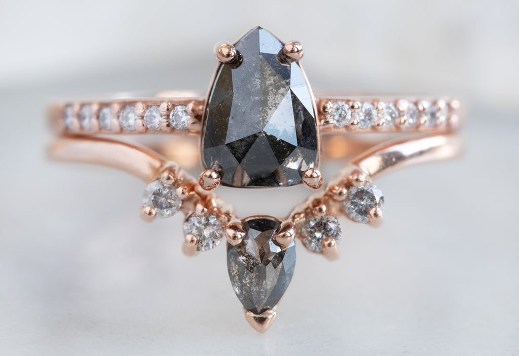 Geometric Black Diamond Engagement Ring with Pavé Band