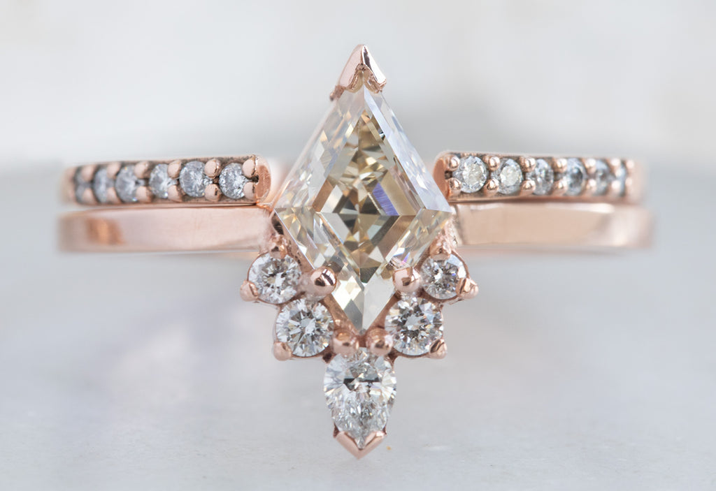 Kite-Shaped Pink Diamond Engagement Ring with Attached Sunburst