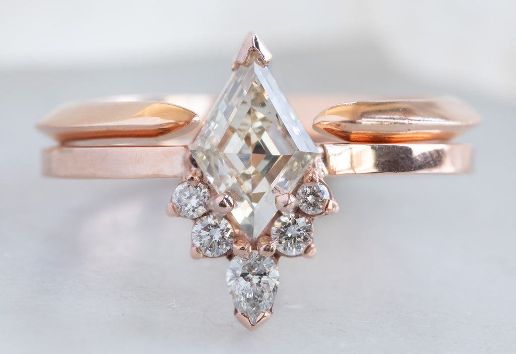 Kite-Shaped Pink Diamond Engagement Ring with Attached Sunburst