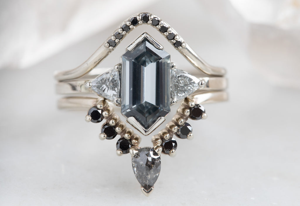 Three Stone Spinel + Diamond Engagement Ring