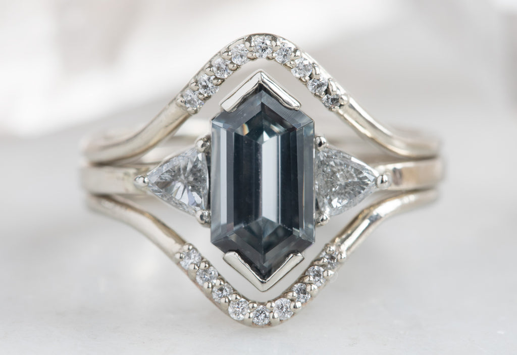 Three Stone Spinel + Diamond Engagement Ring