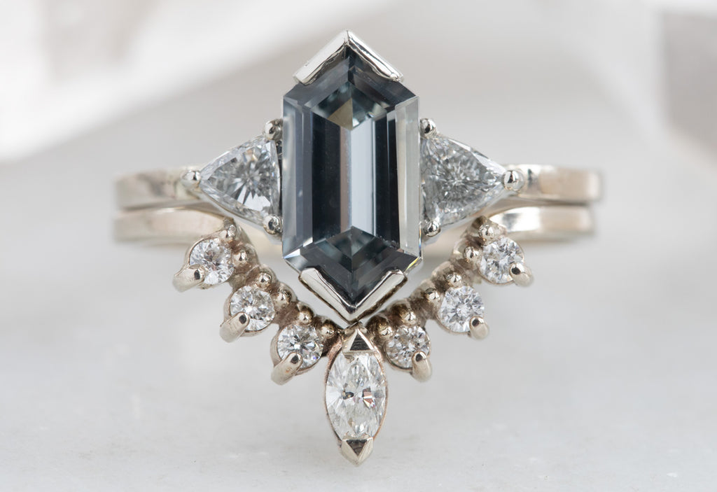 Three Stone Spinel + Diamond Engagement Ring