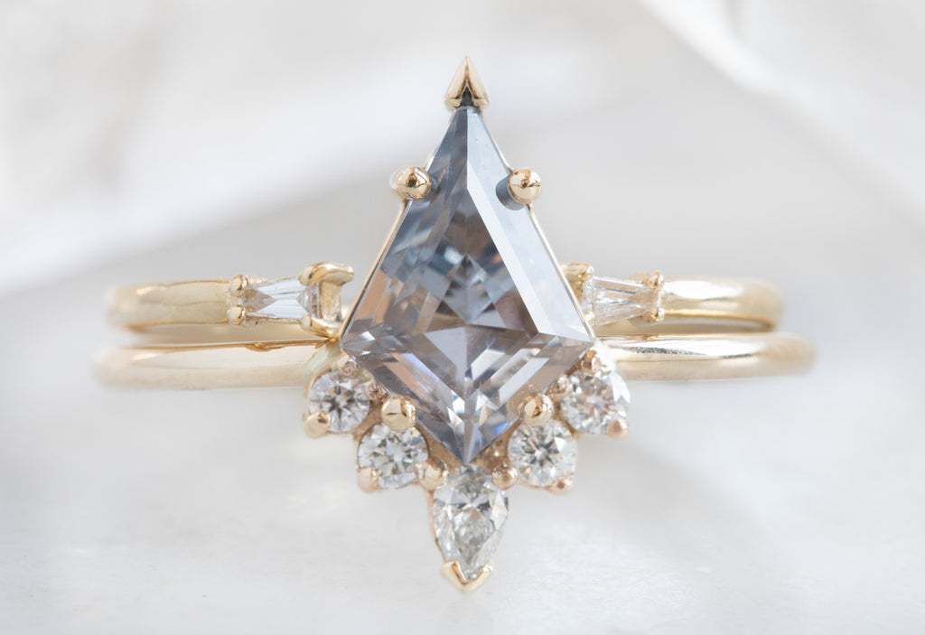 Kite-Shaped Spinel Engagement Ring with Attached Diamond Sunburst