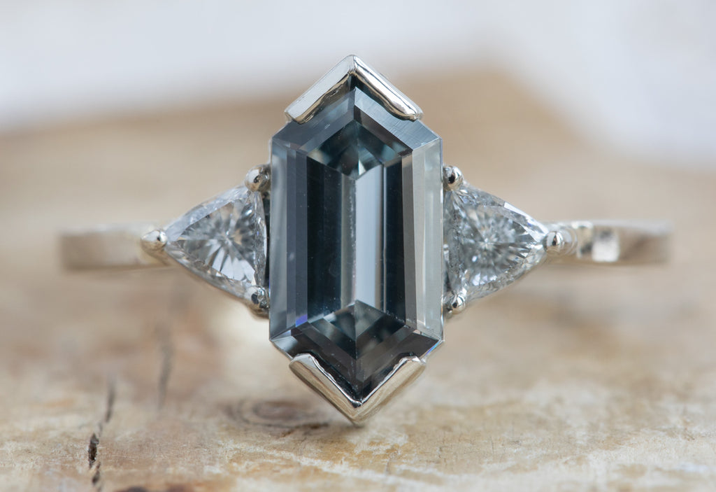 Three Stone Spinel + Diamond Engagement Ring