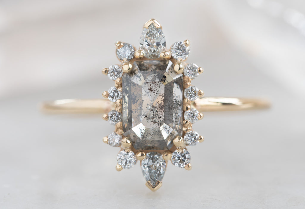 Emerald Cut Salt + Pepper Diamond Engagement Ring with Halo