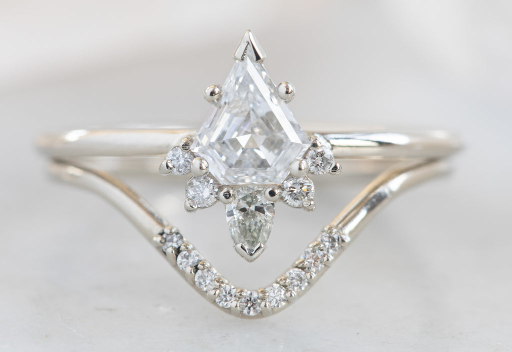 Shield Cut Brilliant White Diamond Engagement Ring with Attached Sunburst