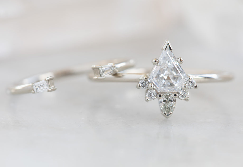 Shield Cut Brilliant White Diamond Engagement Ring with Attached Sunburst