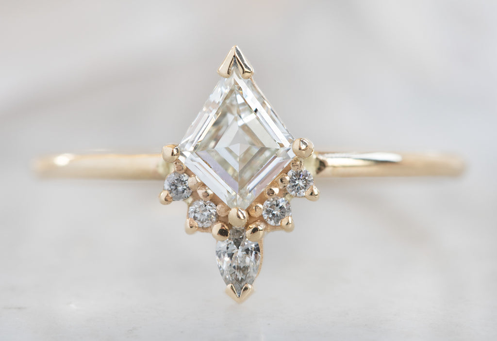 Kite-Shaped White Diamond Engagement Ring with Attached Sunburst