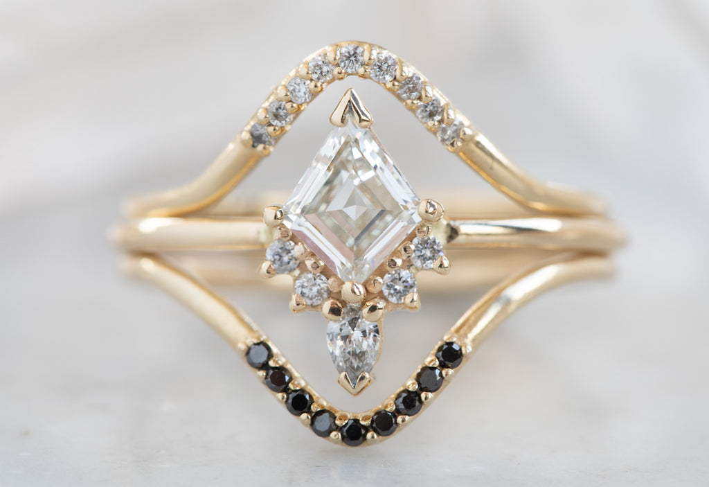 Kite-Shaped White Diamond Engagement Ring with Attached Sunburst