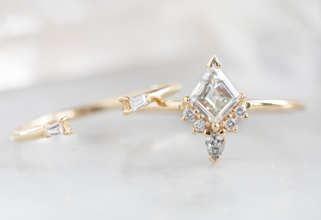 Kite-Shaped White Diamond Engagement Ring with Attached Sunburst