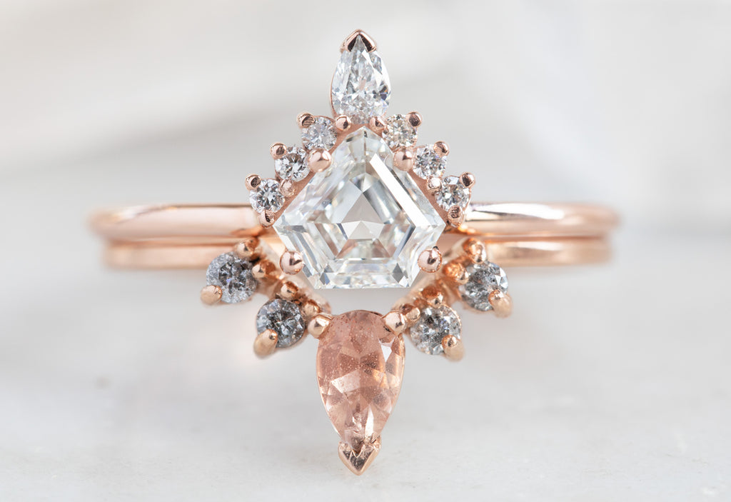 Shield Cut White Diamond Engagement Ring with Attached Sunburst