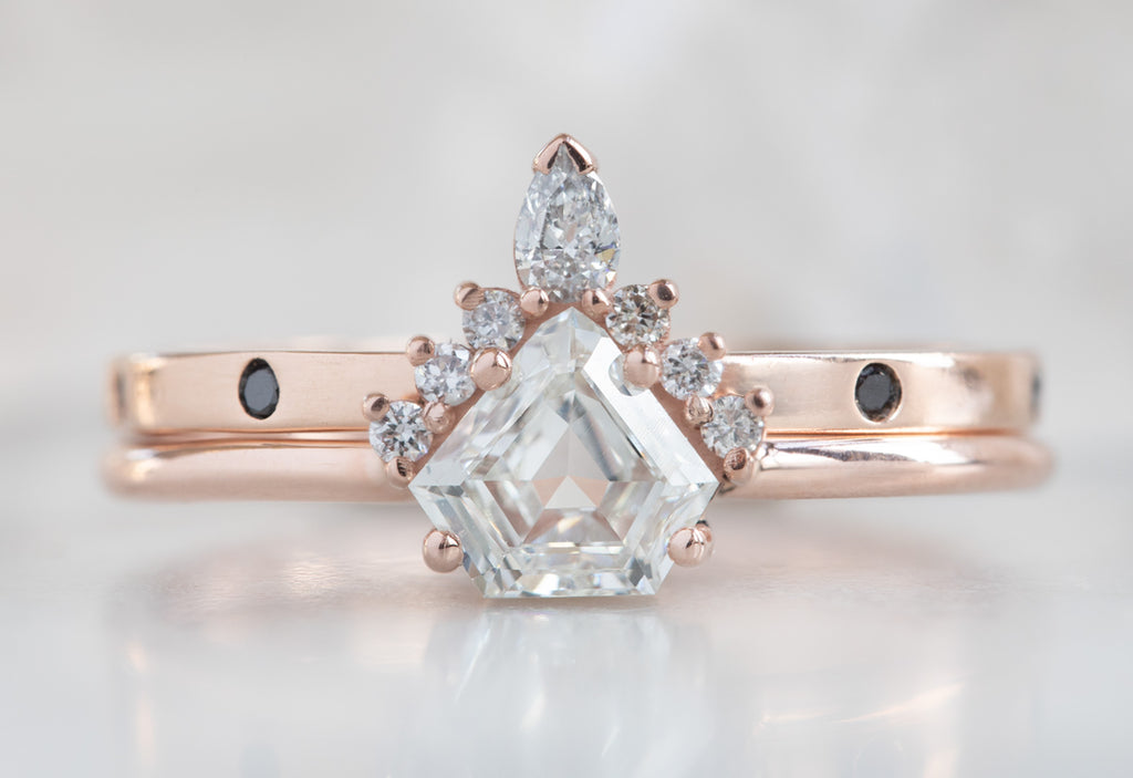 Shield Cut White Diamond Engagement Ring with Attached Sunburst