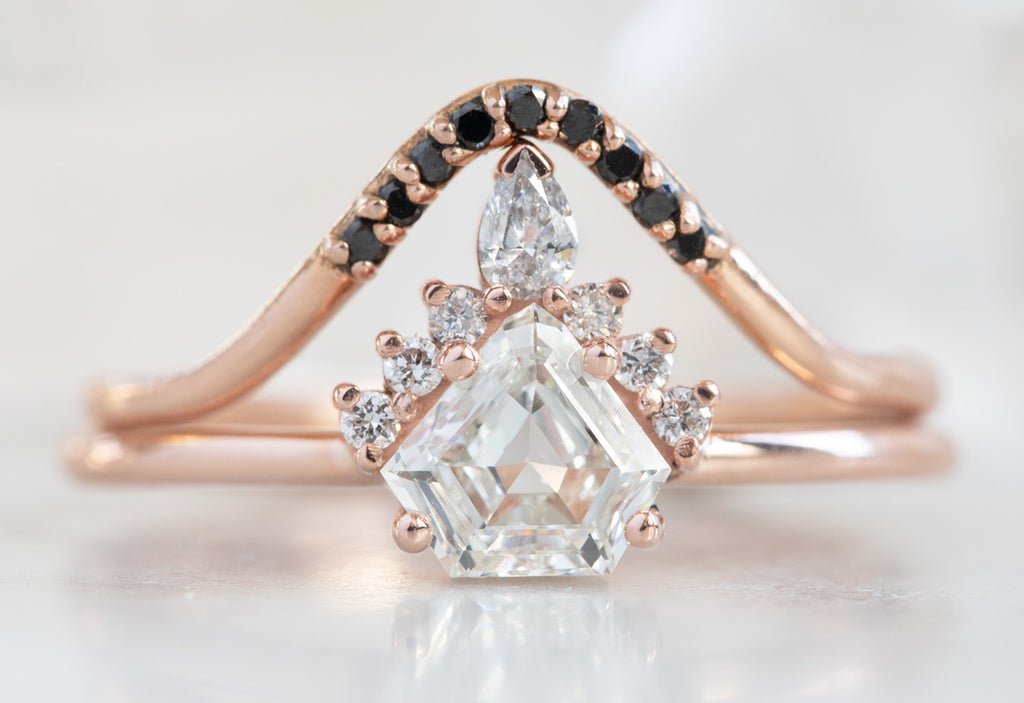 Shield Cut White Diamond Engagement Ring with Attached Sunburst