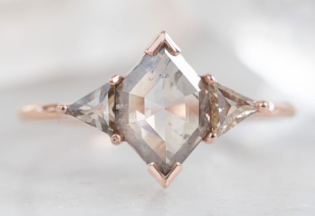 One Of A Kind Three-Stone Pale Pink Diamond Engagement Ring