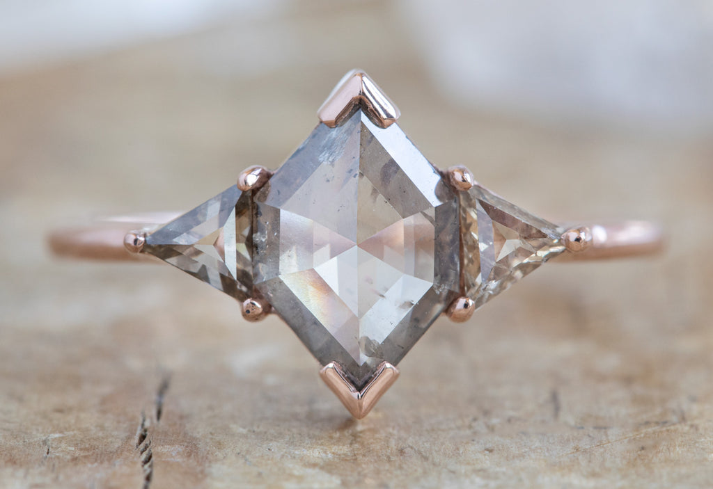 One Of A Kind Three-Stone Pale Pink Diamond Engagement Ring