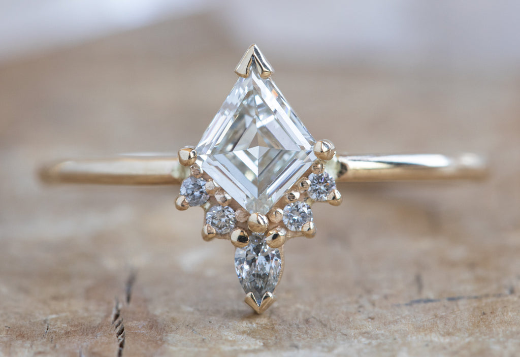 Kite-Shaped White Diamond Engagement Ring with Attached Sunburst