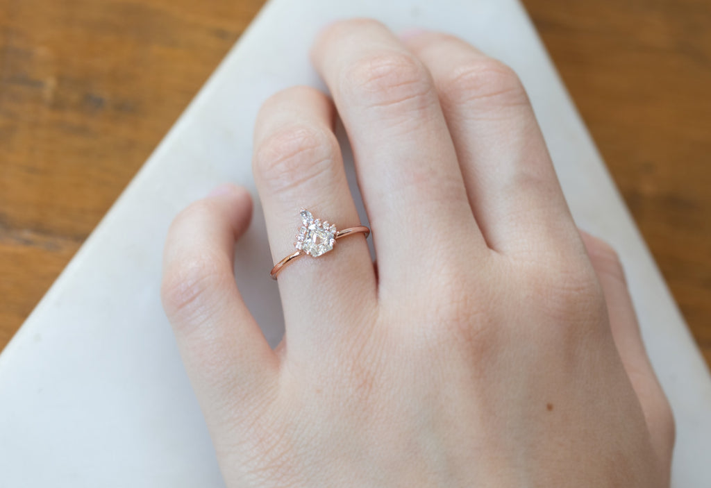 Shield Cut White Diamond Engagement Ring with Attached Sunburst
