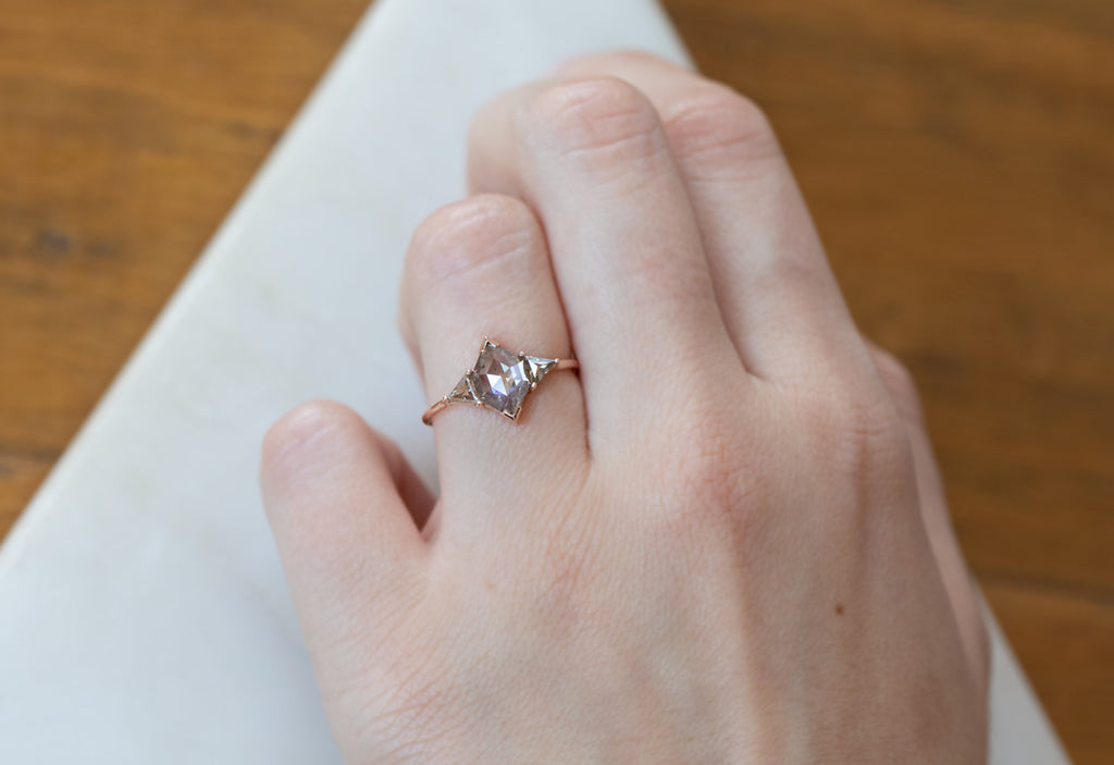 One Of A Kind Three-Stone Pale Pink Diamond Engagement Ring