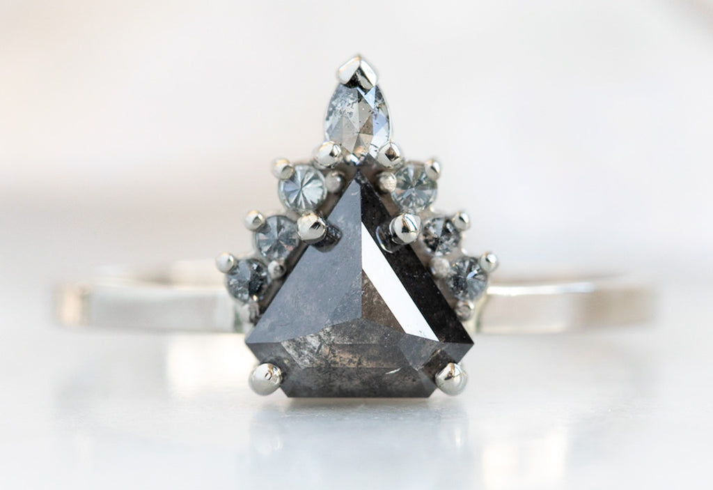 Shield Cut Black Diamond Engagement Ring with Attached Sunburst