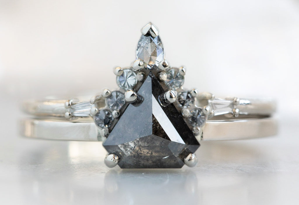 Shield Cut Black Diamond Engagement Ring with Attached Sunburst