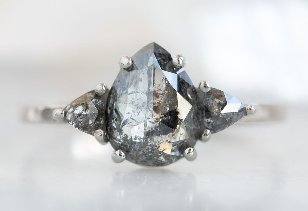Three-Stone Rose Cut Black Diamond Engagement Ring