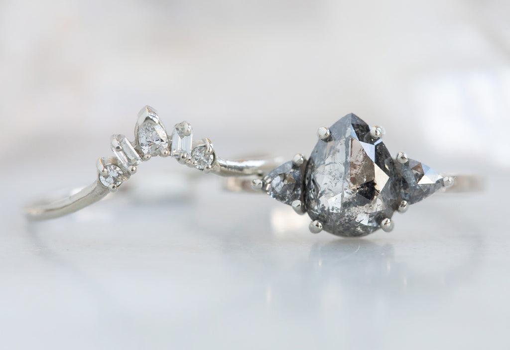 Three-Stone Rose Cut Black Diamond Engagement Ring