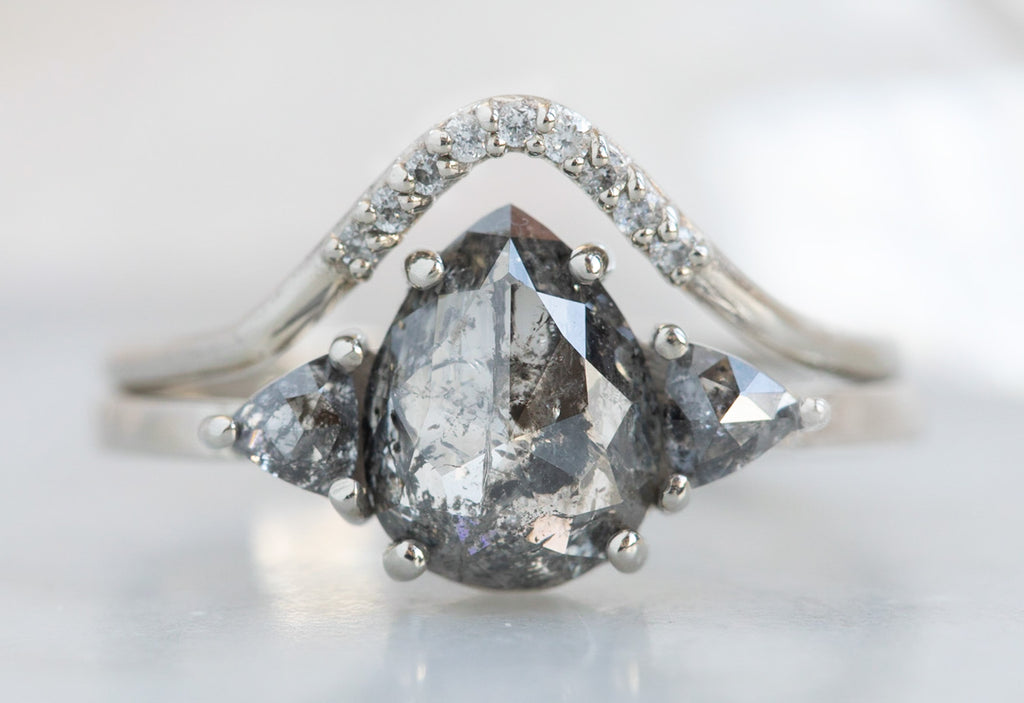 Three-Stone Rose Cut Black Diamond Engagement Ring