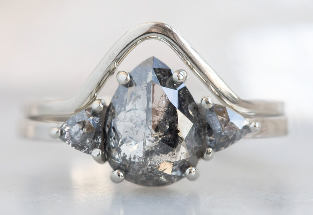 Three-Stone Rose Cut Black Diamond Engagement Ring