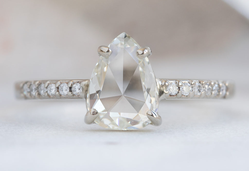 Pear Cut White Diamond Engagement Ring with Pavé Band