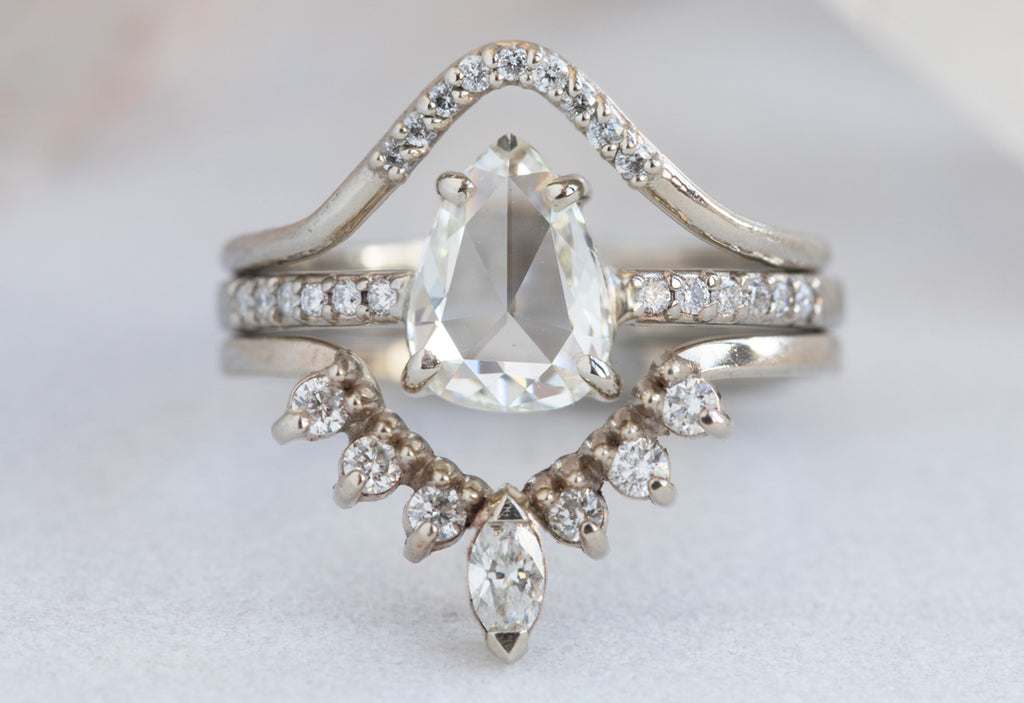 Pear Cut White Diamond Engagement Ring with Pavé Band