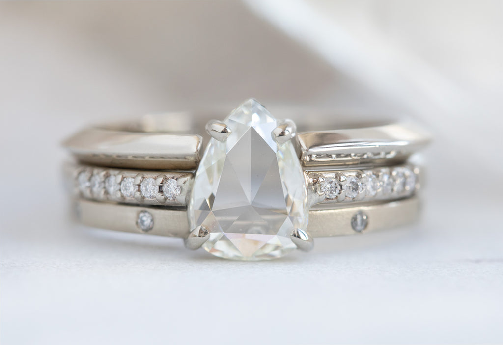 Pear Cut White Diamond Engagement Ring with Pavé Band