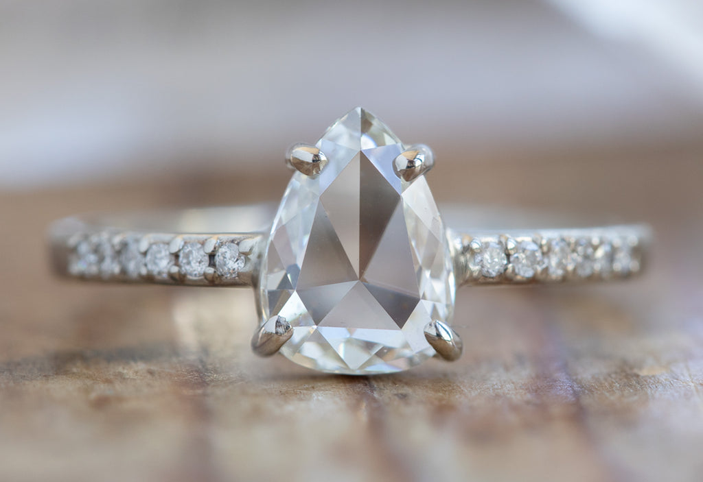 Pear Cut White Diamond Engagement Ring with Pavé Band