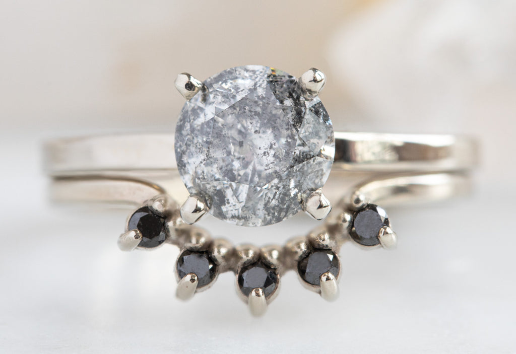 Round Cut Salt + Pepper Diamond Engagement Ring