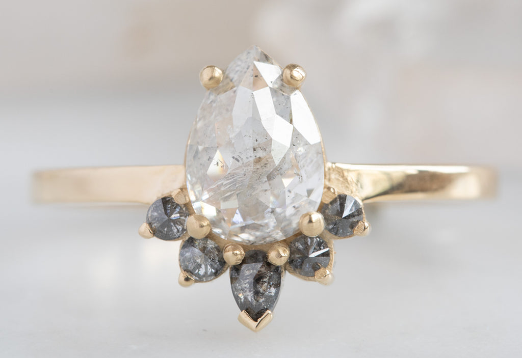 Rose Cut Icy White Diamond Engagement Ring with Attached Sunburst