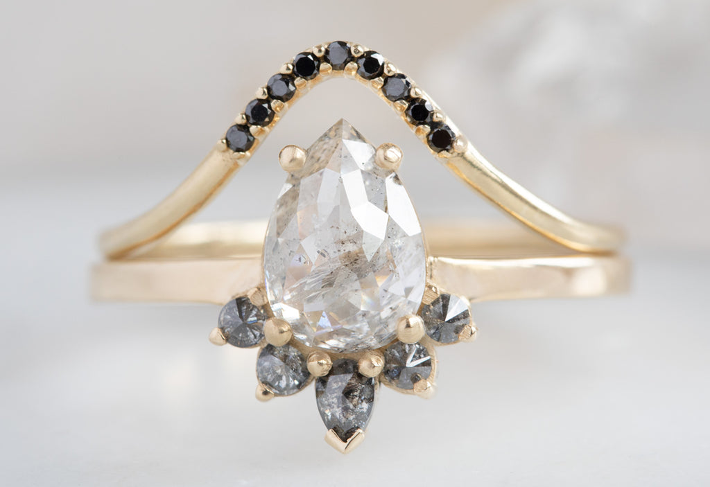 Rose Cut Icy White Diamond Engagement Ring with Attached Sunburst