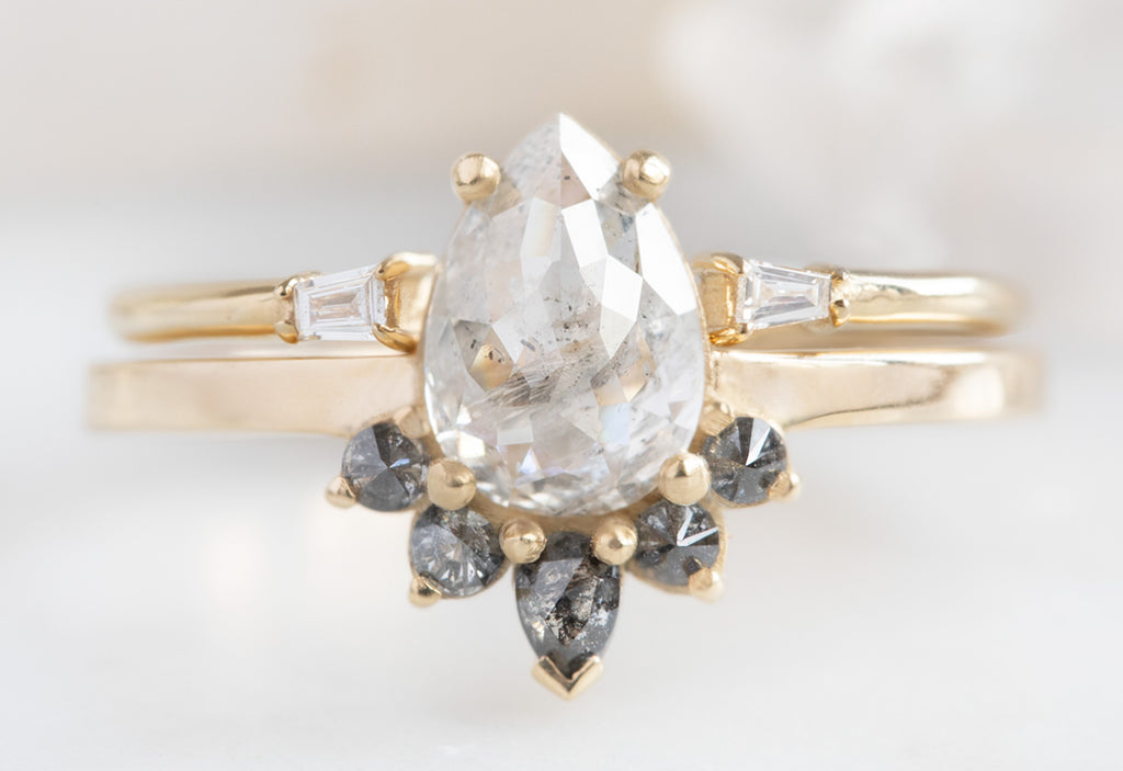 Rose Cut Icy White Diamond Engagement Ring with Attached Sunburst